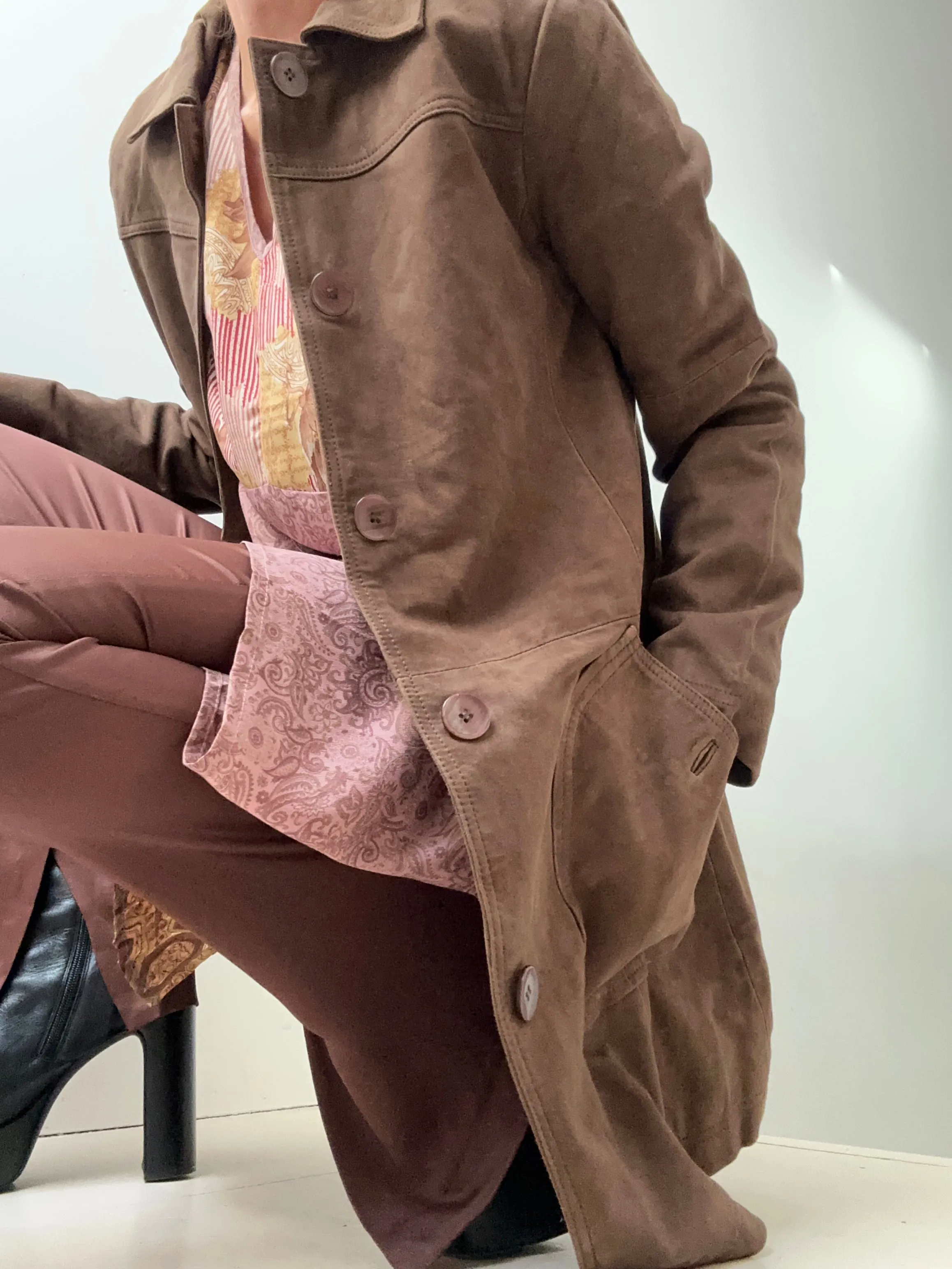 Suede Coat With Pocket Detail