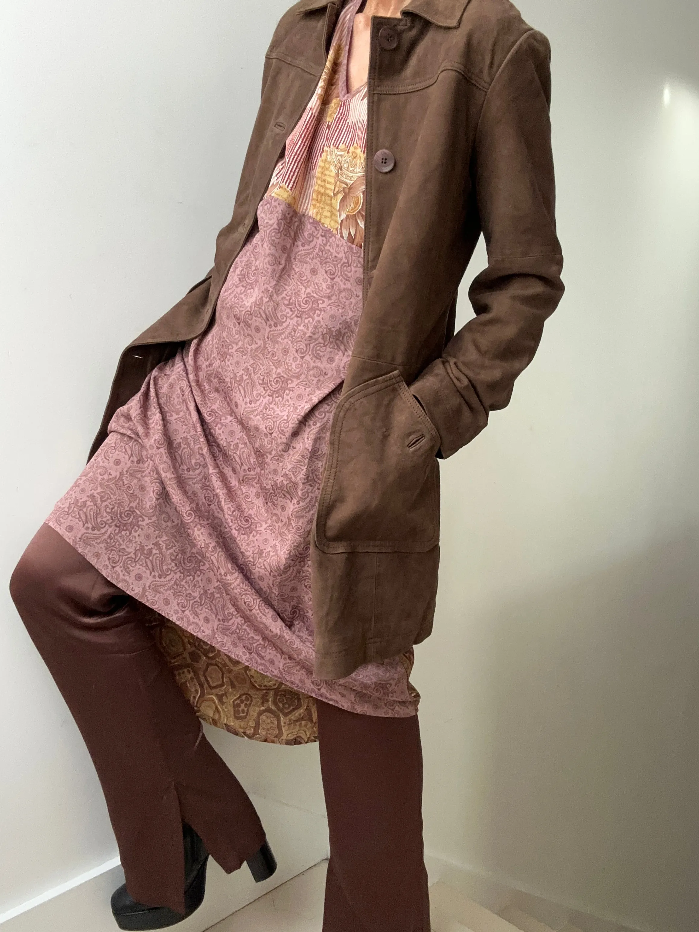 Suede Coat With Pocket Detail