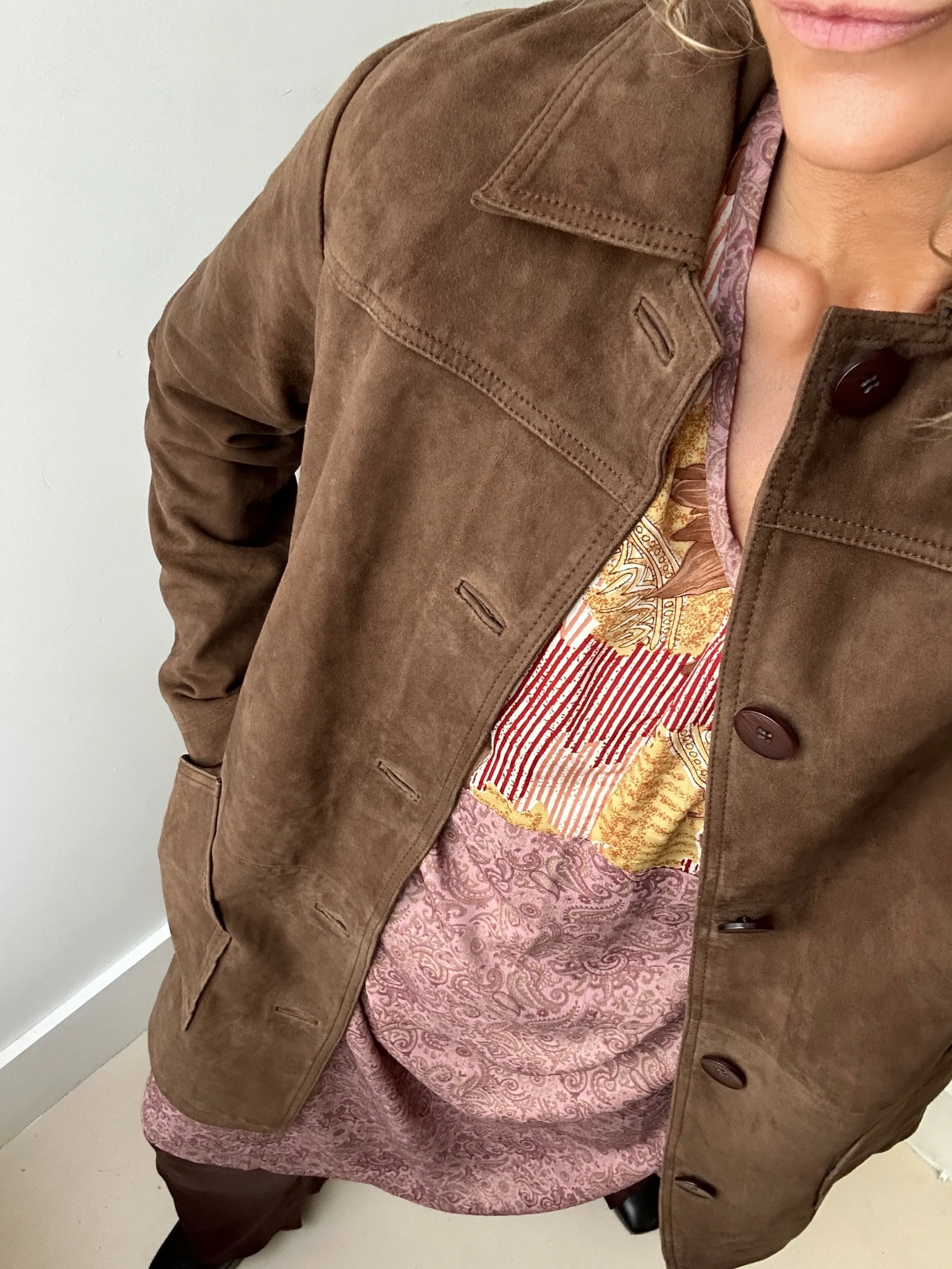Suede Coat With Pocket Detail