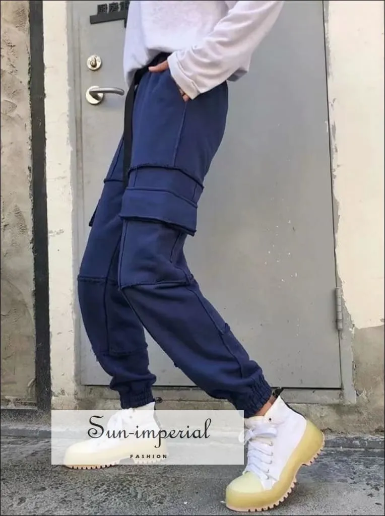 Sun-imperial Women beige Elasticated Waist Pintuck Sweatpants with Pockets Details Lightweight Cargo