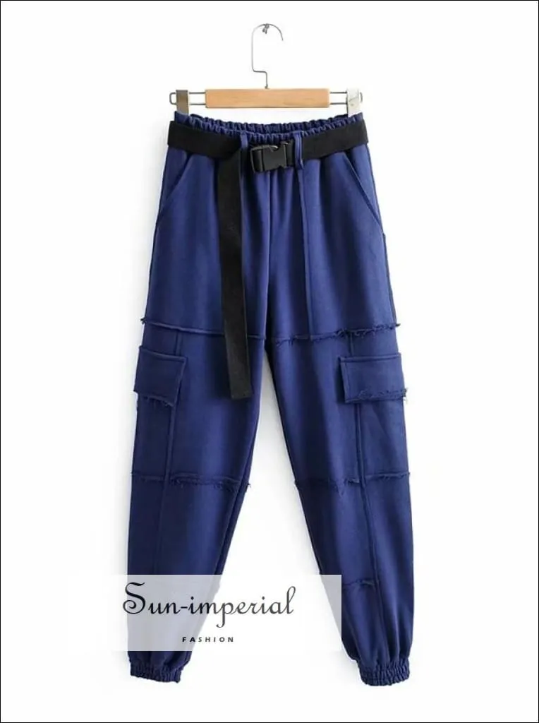 Sun-imperial Women beige Elasticated Waist Pintuck Sweatpants with Pockets Details Lightweight Cargo