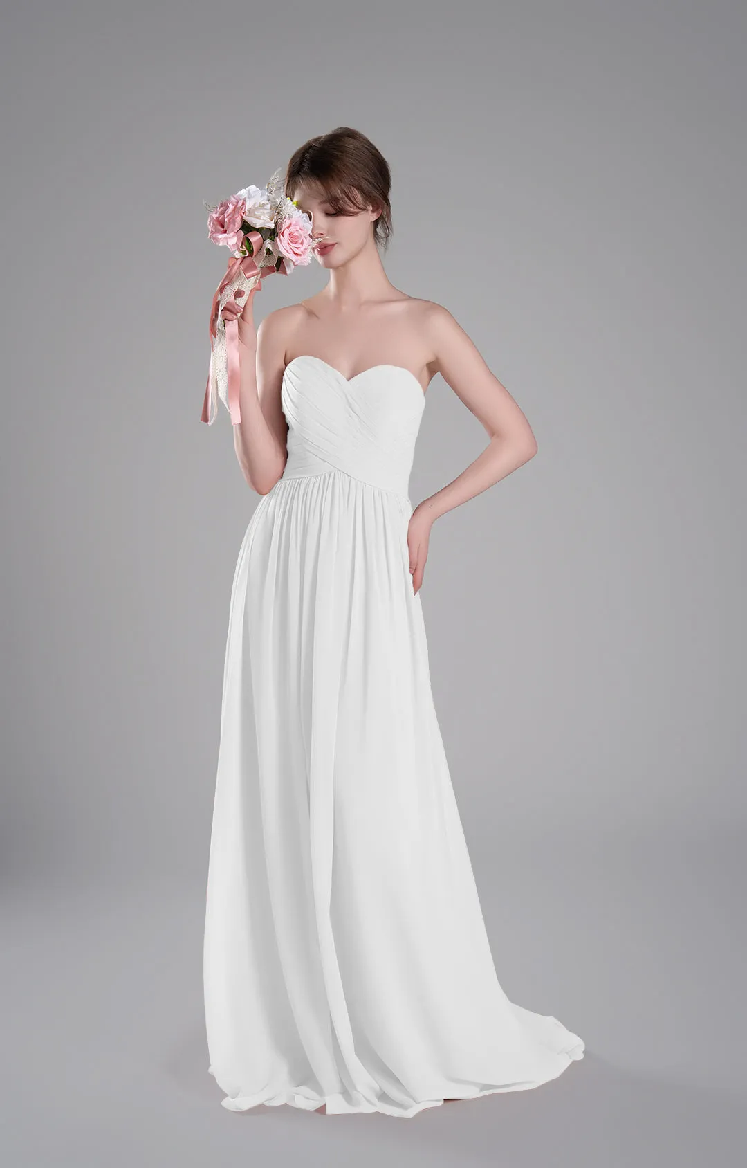 Sweetheart Neck Pleated Flowing A-Line Silhouette Dresses
