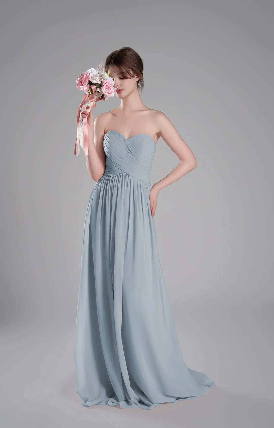 Sweetheart Neck Pleated Flowing A-Line Silhouette Dresses