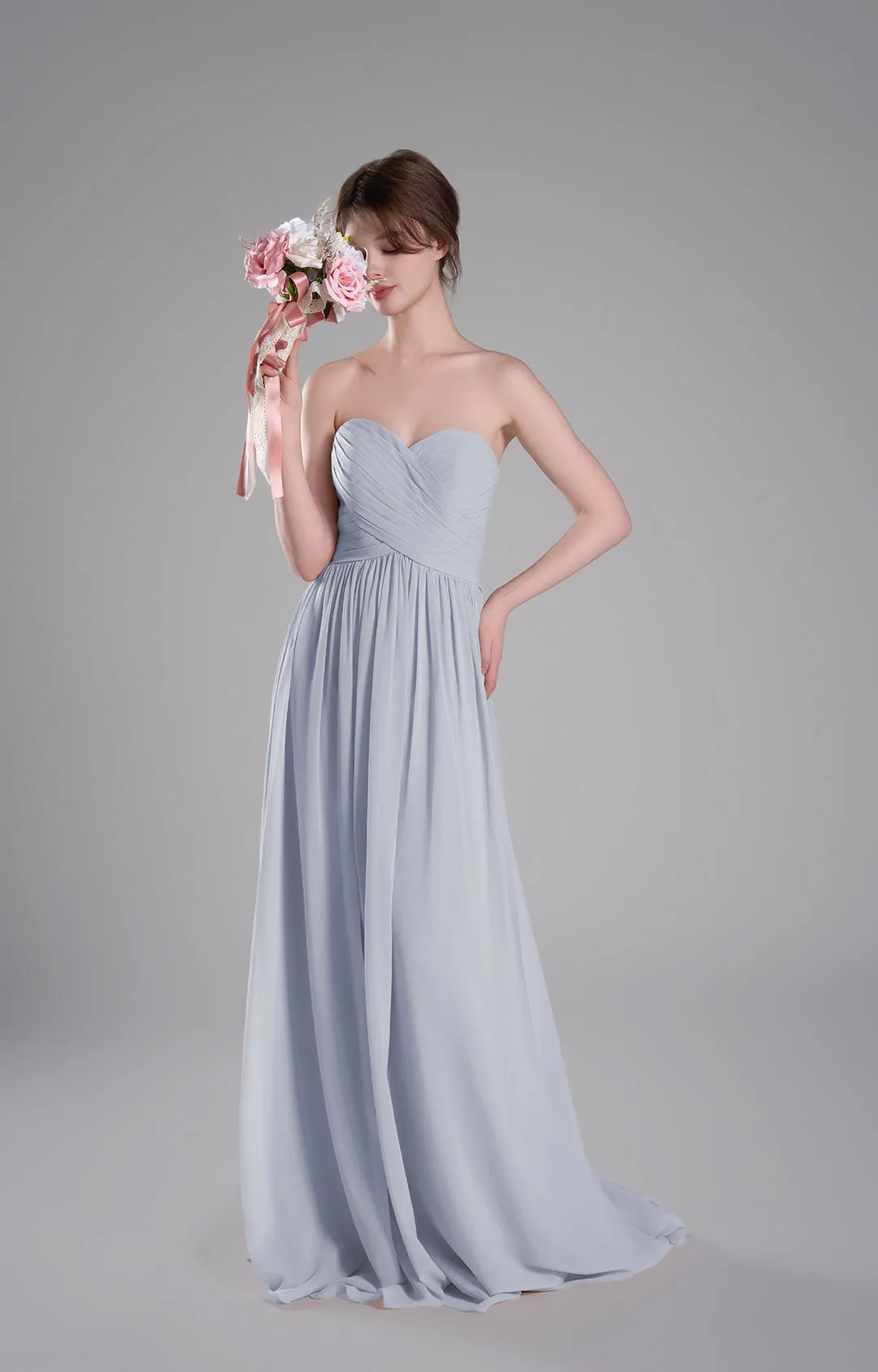 Sweetheart Neck Pleated Flowing A-Line Silhouette Dresses