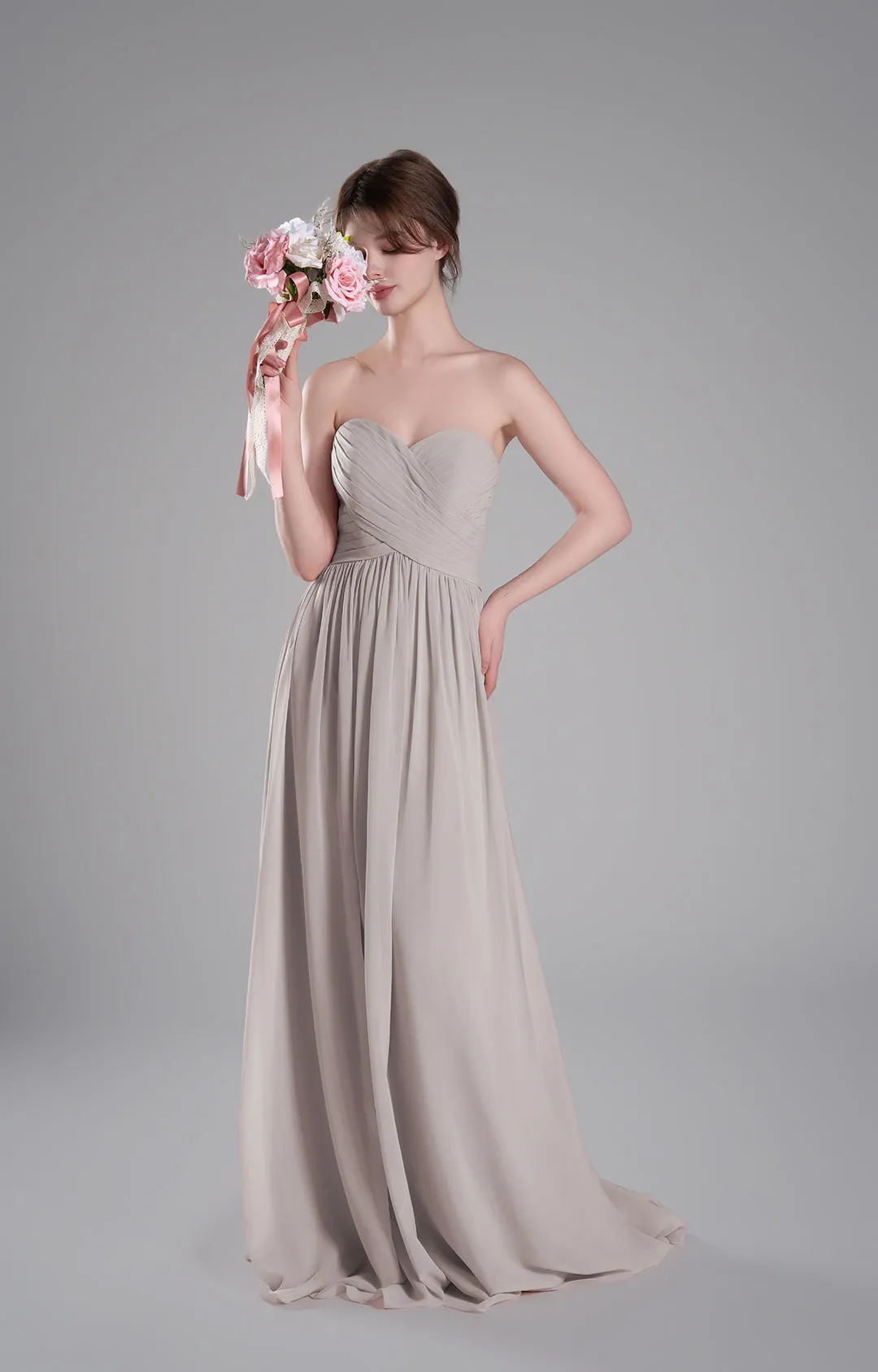Sweetheart Neck Pleated Flowing A-Line Silhouette Dresses