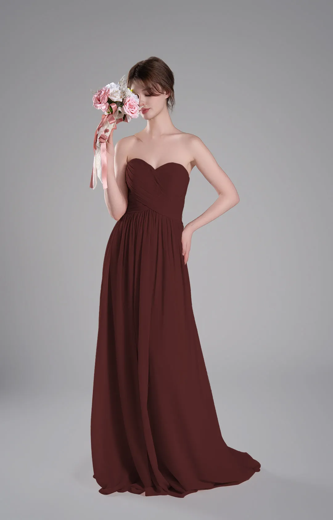 Sweetheart Neck Pleated Flowing A-Line Silhouette Dresses