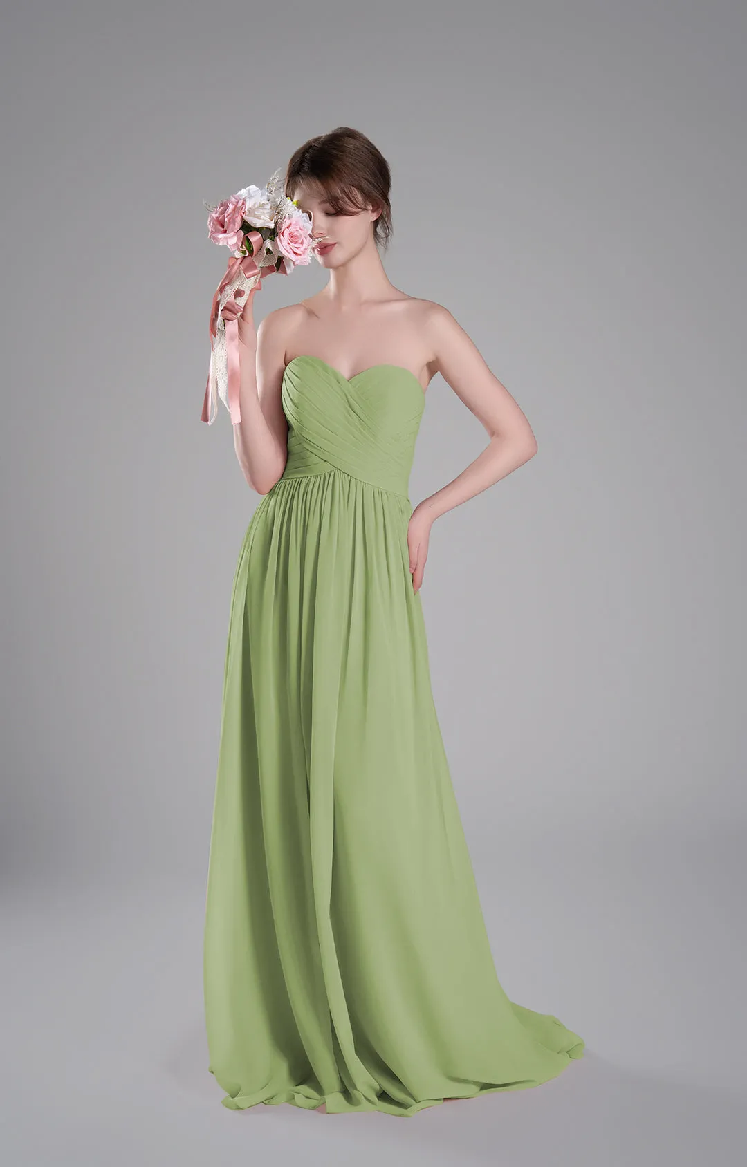 Sweetheart Neck Pleated Flowing A-Line Silhouette Dresses