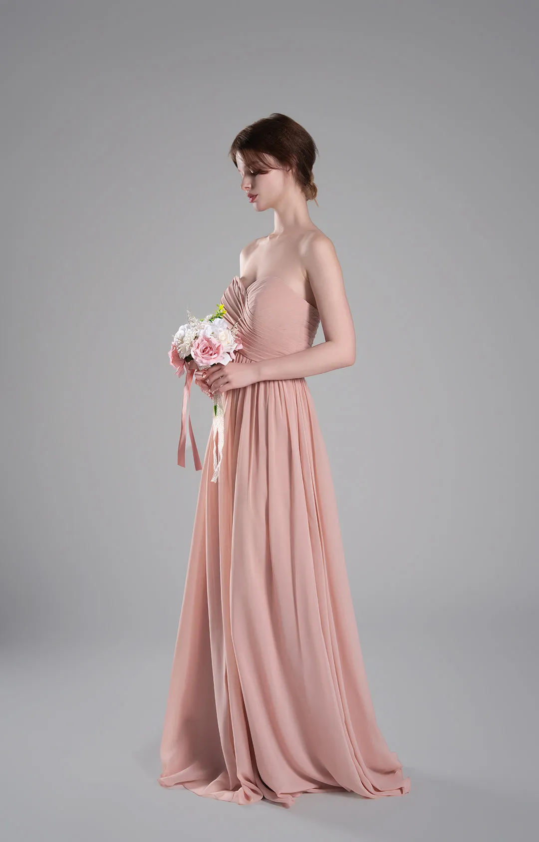 Sweetheart Neck Pleated Flowing A-Line Silhouette Dresses
