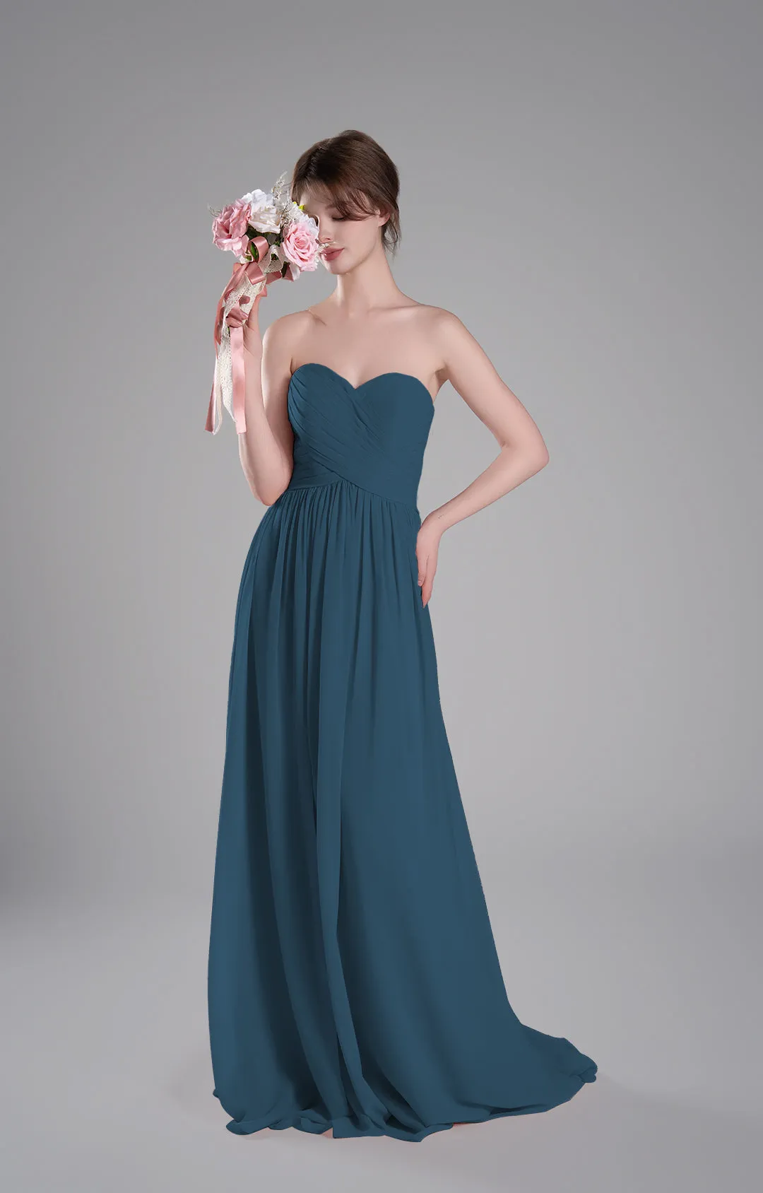 Sweetheart Neck Pleated Flowing A-Line Silhouette Dresses