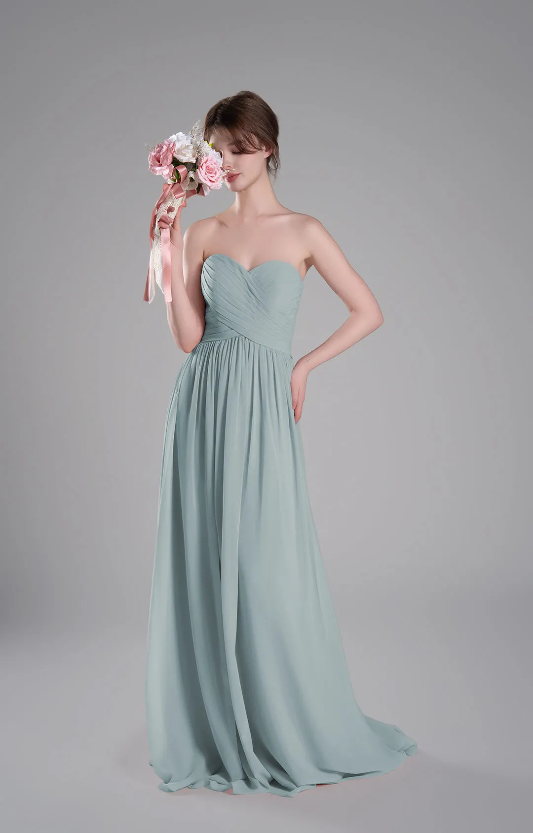 Sweetheart Neck Pleated Flowing A-Line Silhouette Dresses