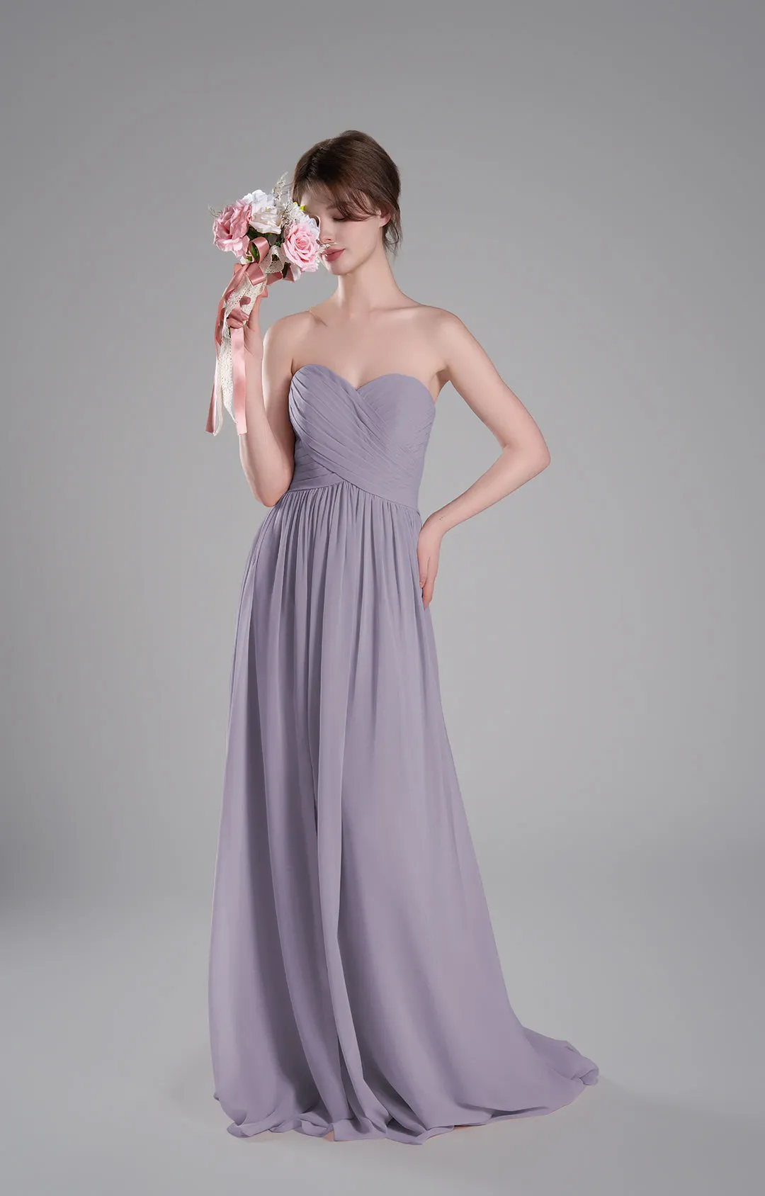 Sweetheart Neck Pleated Flowing A-Line Silhouette Dresses