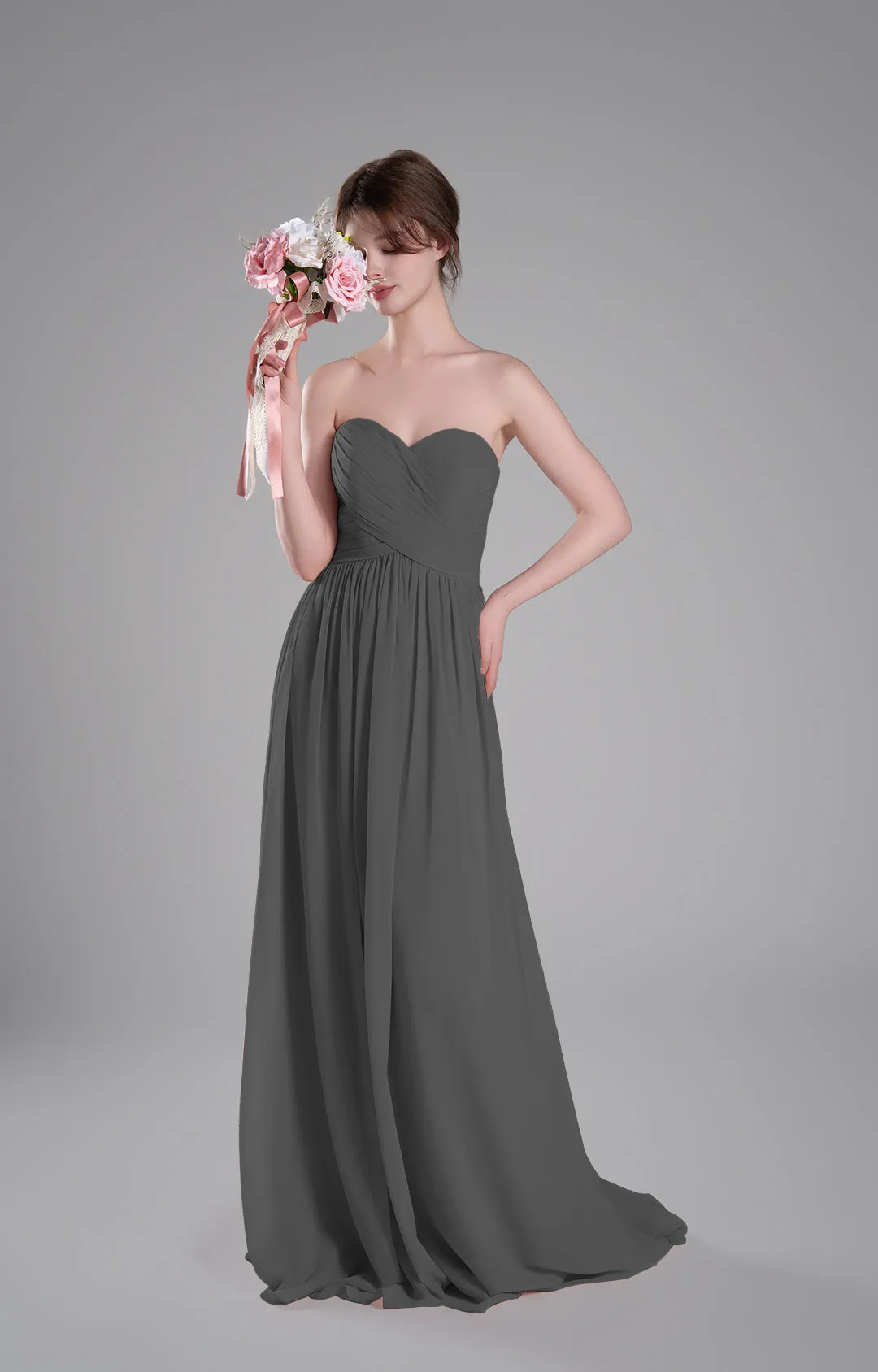 Sweetheart Neck Pleated Flowing A-Line Silhouette Dresses
