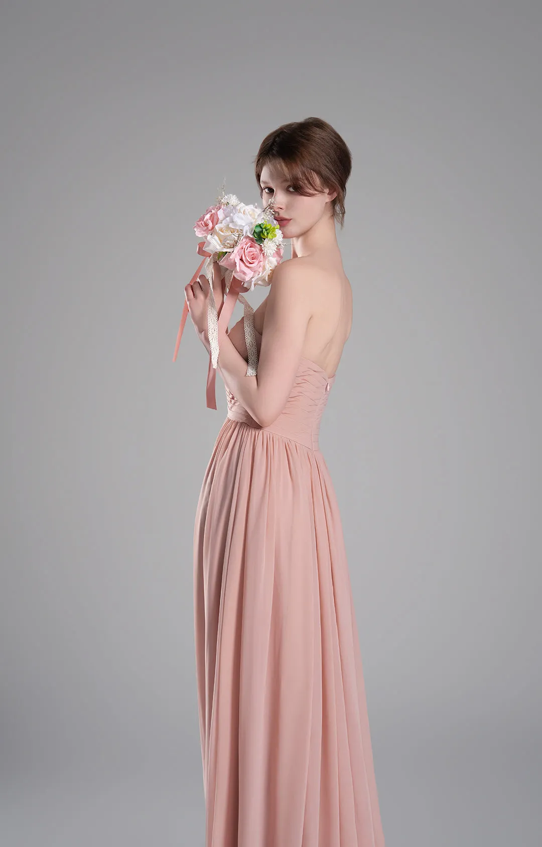 Sweetheart Neck Pleated Flowing A-Line Silhouette Dresses