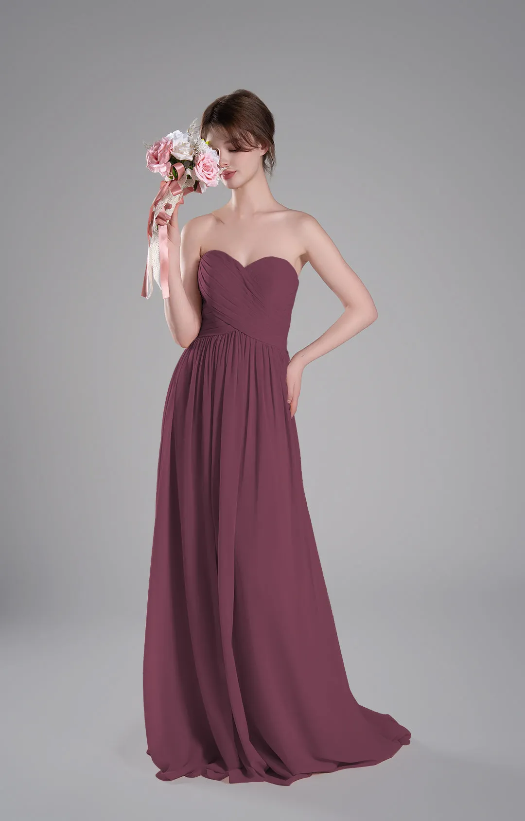 Sweetheart Neck Pleated Flowing A-Line Silhouette Dresses