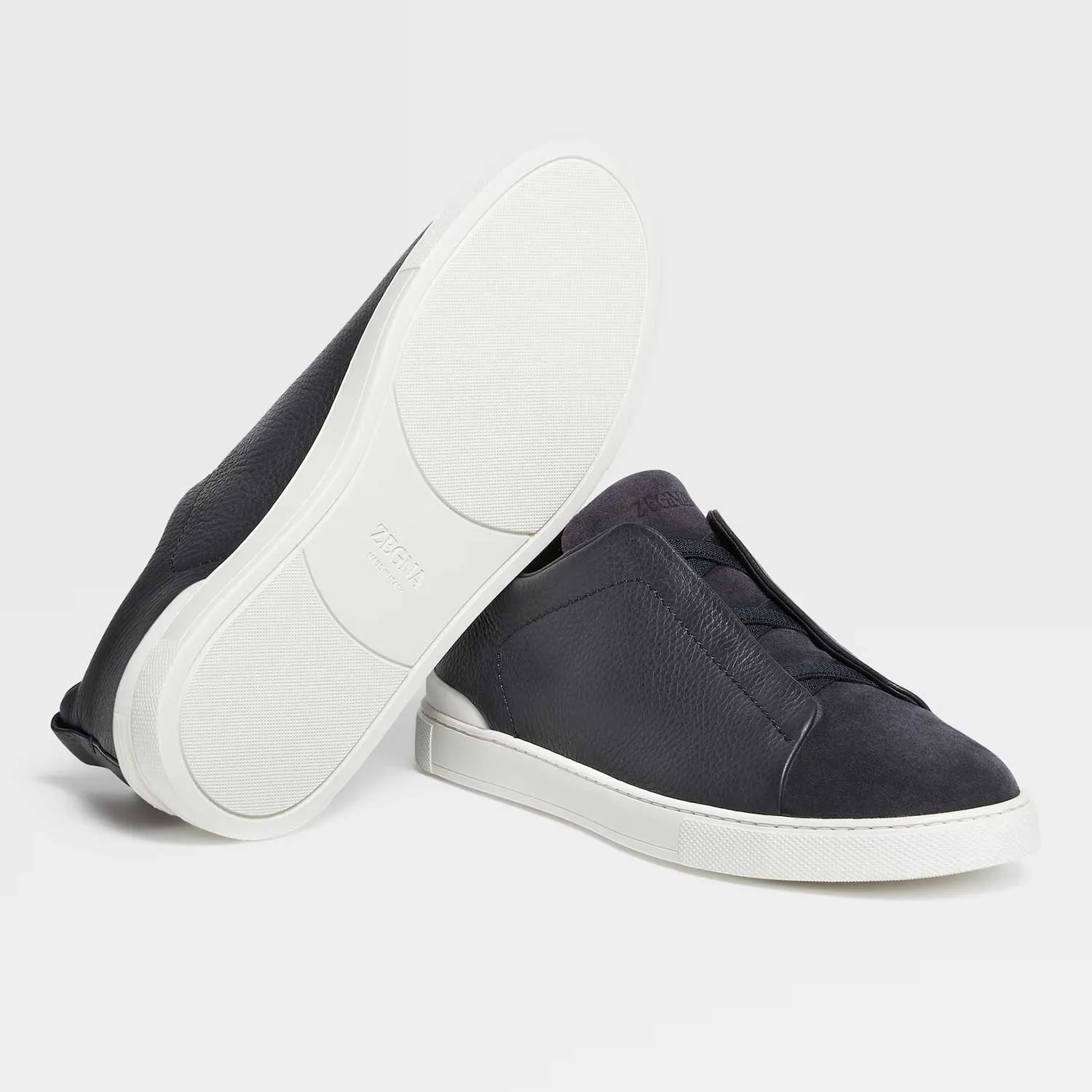 Triple Stitch Sneakers | Navy Blue Leather and Suede