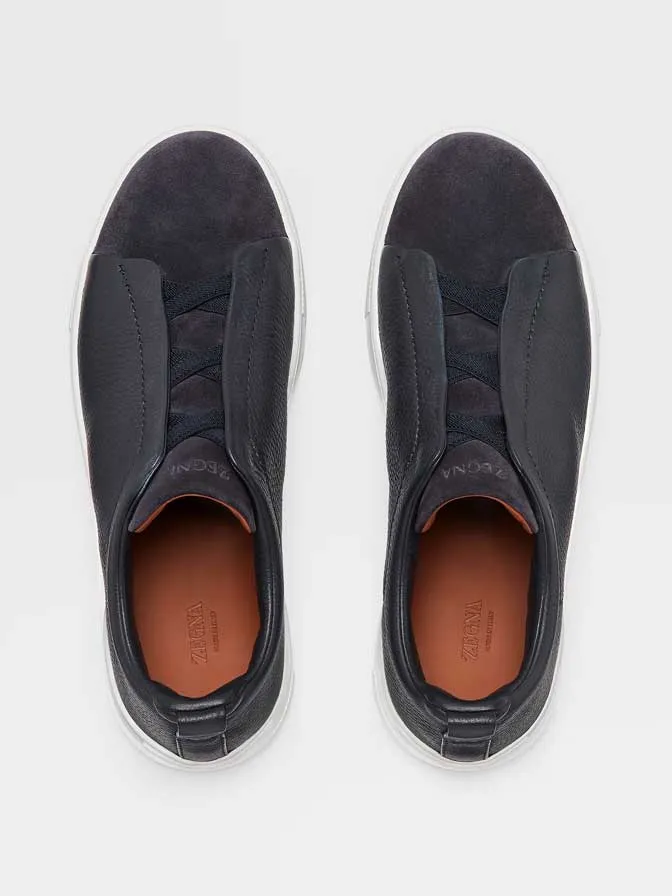 Triple Stitch Sneakers | Navy Blue Leather and Suede