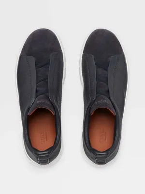 Triple Stitch Sneakers | Navy Blue Leather and Suede