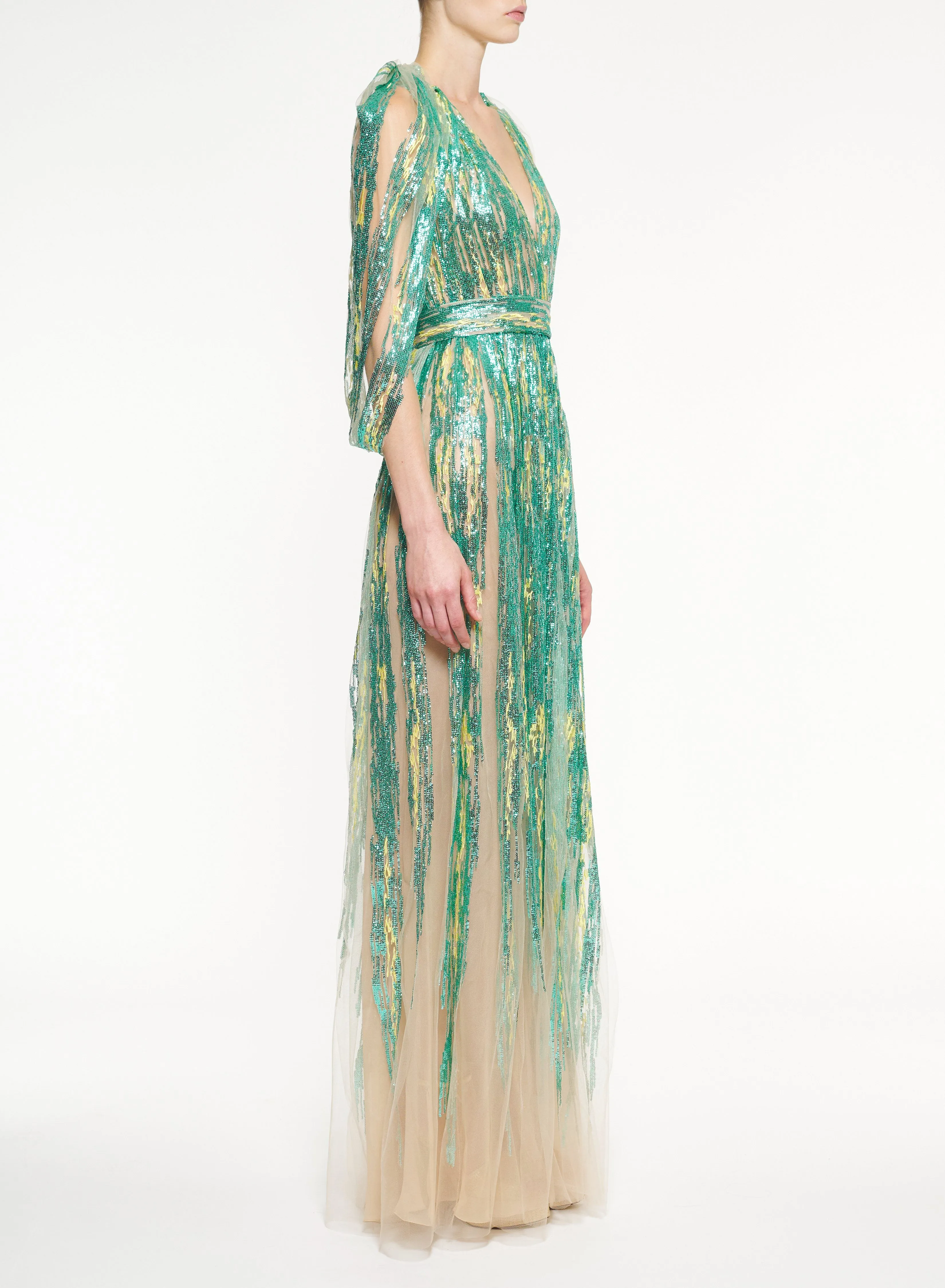 Tulle Embroidered V-Neck Dress