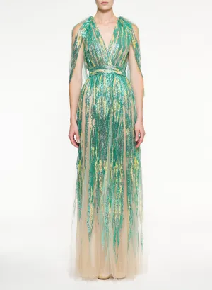 Tulle Embroidered V-Neck Dress