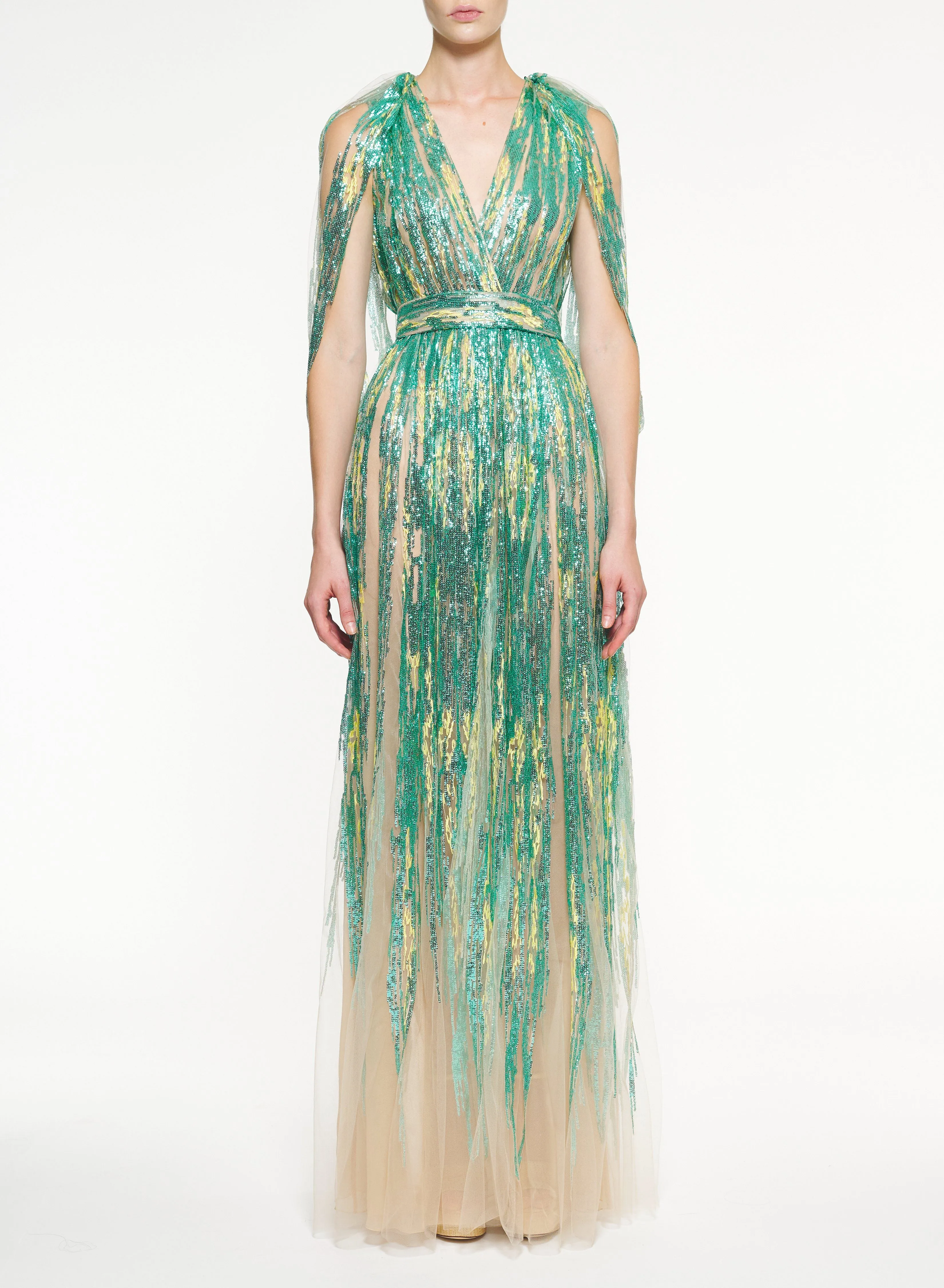 Tulle Embroidered V-Neck Dress