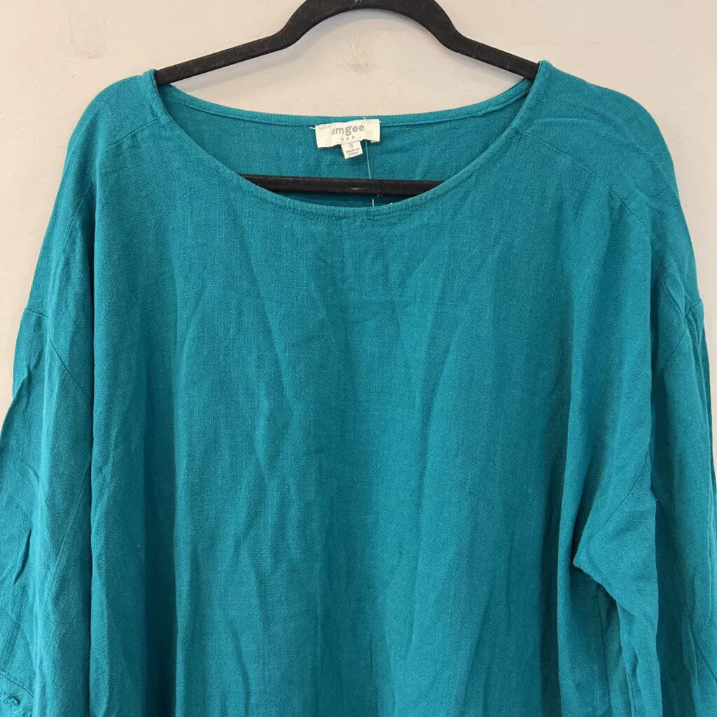 Umgee Teal 3/4 Sleeve Frayed Detail Top Small