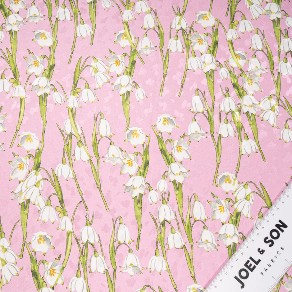 White Snow Drop Printed Candy Pink Silk Jacquard