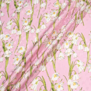 White Snow Drop Printed Candy Pink Silk Jacquard