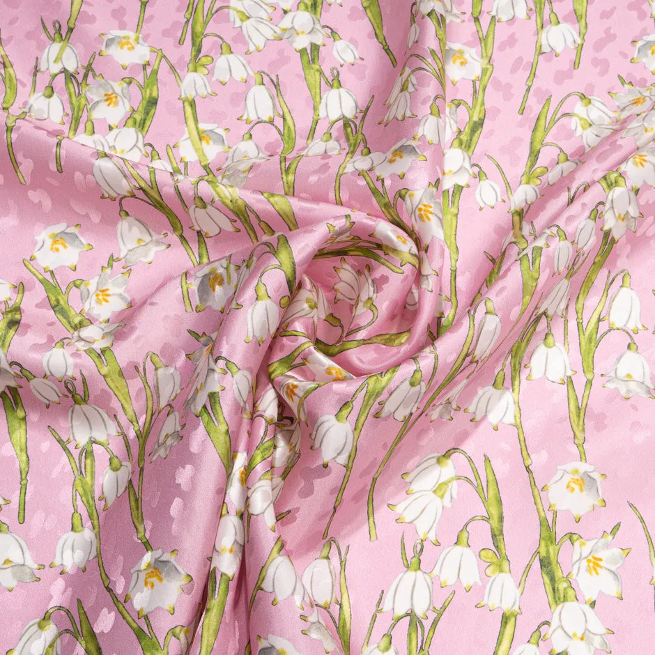 White Snow Drop Printed Candy Pink Silk Jacquard