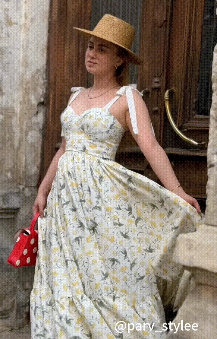 Wide Tie Sweetheart-Neck Floral High Waist Patchwork A-Line Maxi Dress