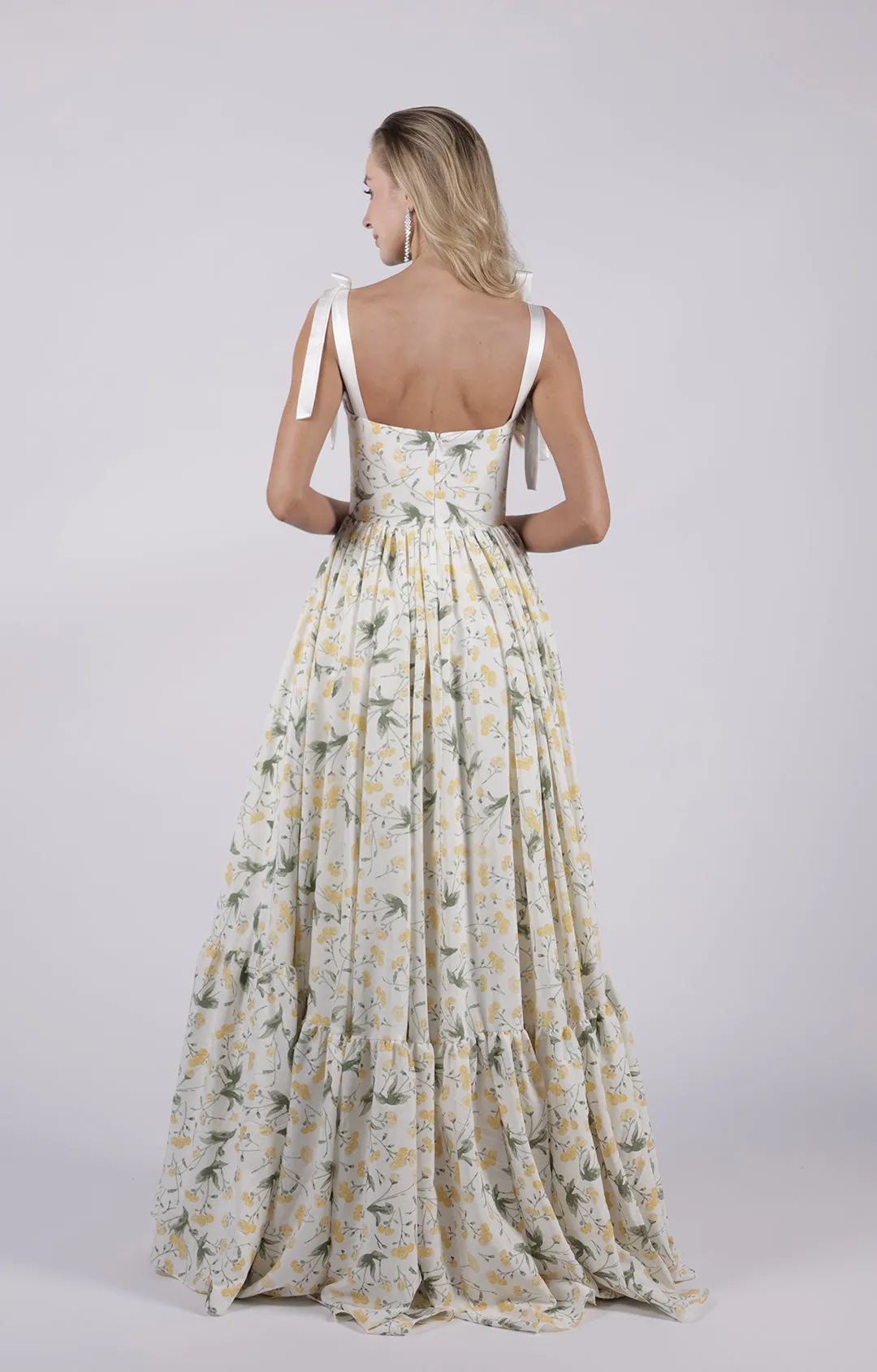 Wide Tie Sweetheart-Neck Floral High Waist Patchwork A-Line Maxi Dress