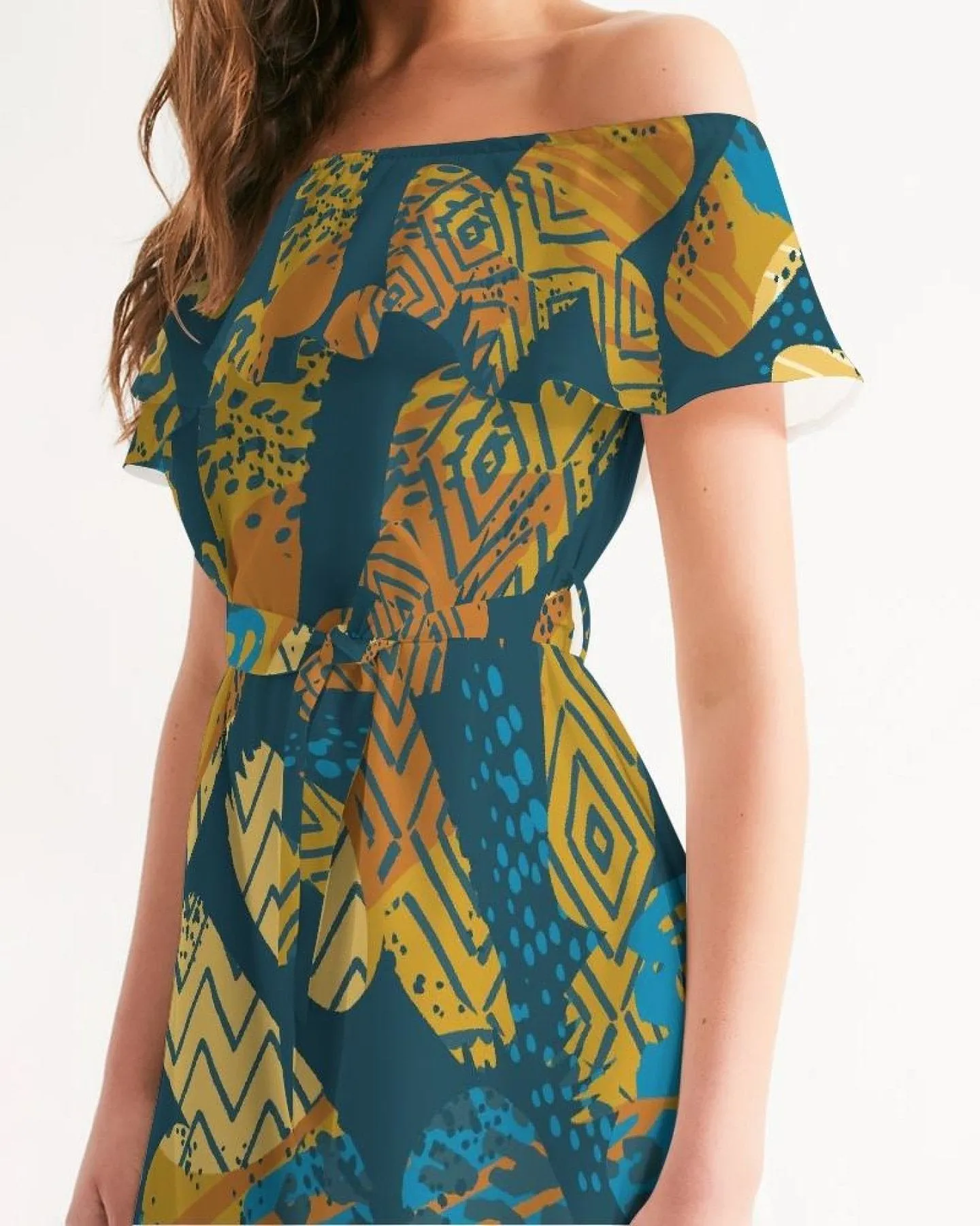 Womens Dresses, Blue Autumn Style Off-Shoulder Dress