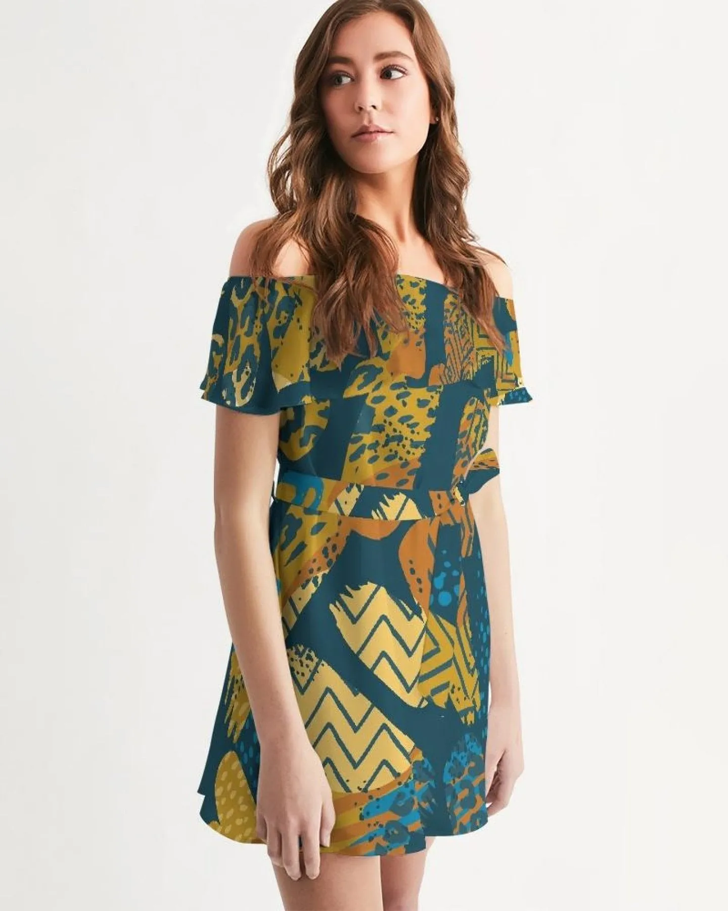 Womens Dresses, Blue Autumn Style Off-Shoulder Dress