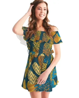 Womens Dresses, Blue Autumn Style Off-Shoulder Dress