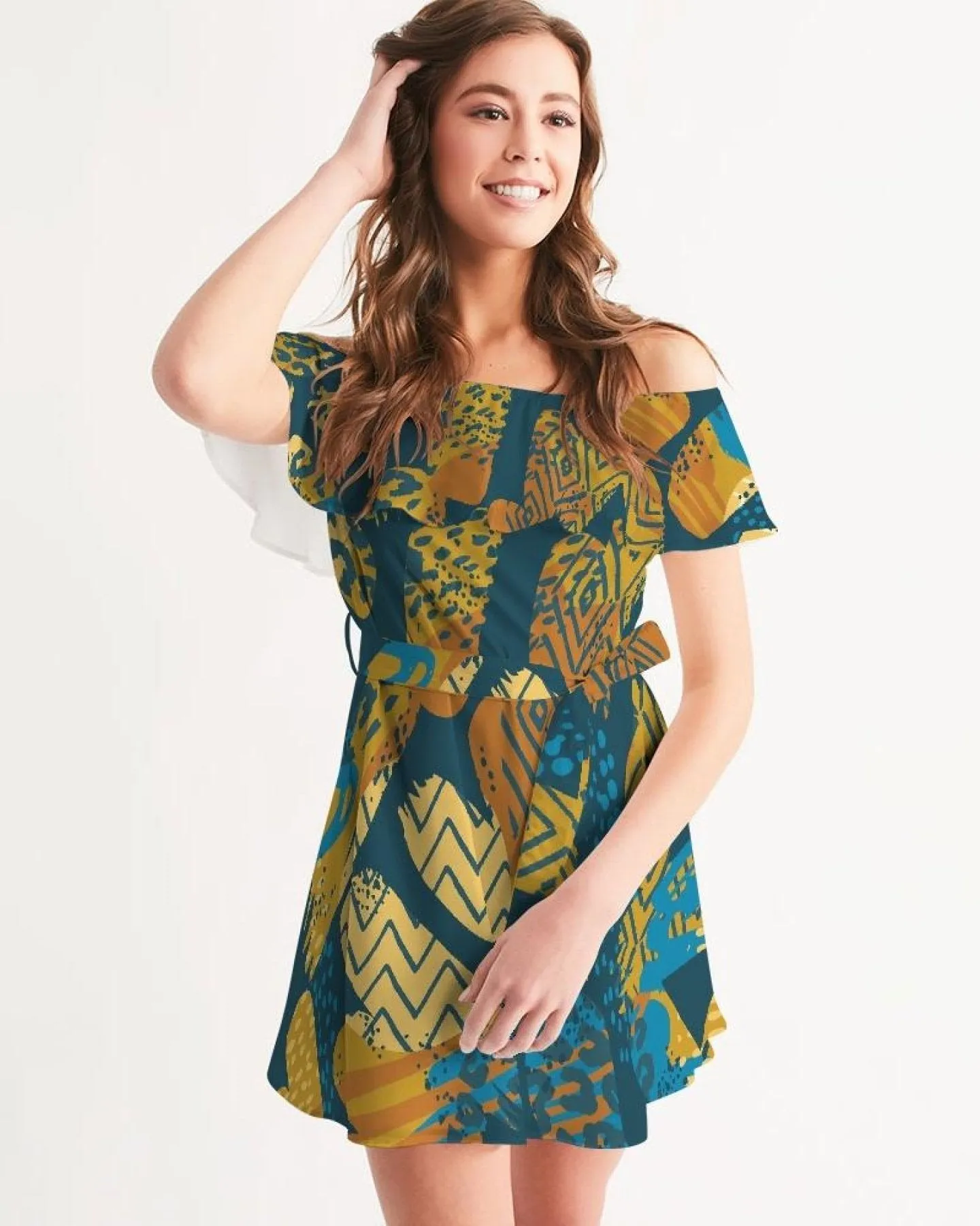 Womens Dresses, Blue Autumn Style Off-Shoulder Dress